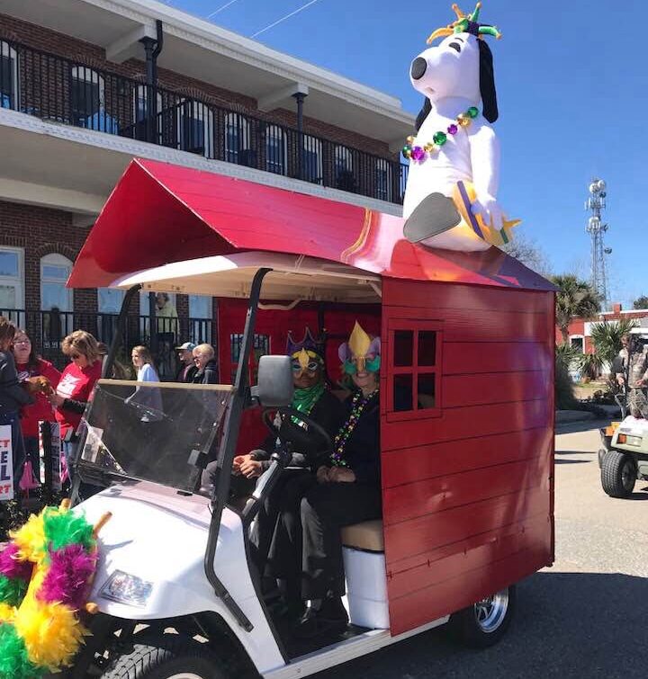 Snoopy float at Apalachicola Mardi Gras Barkus Parade