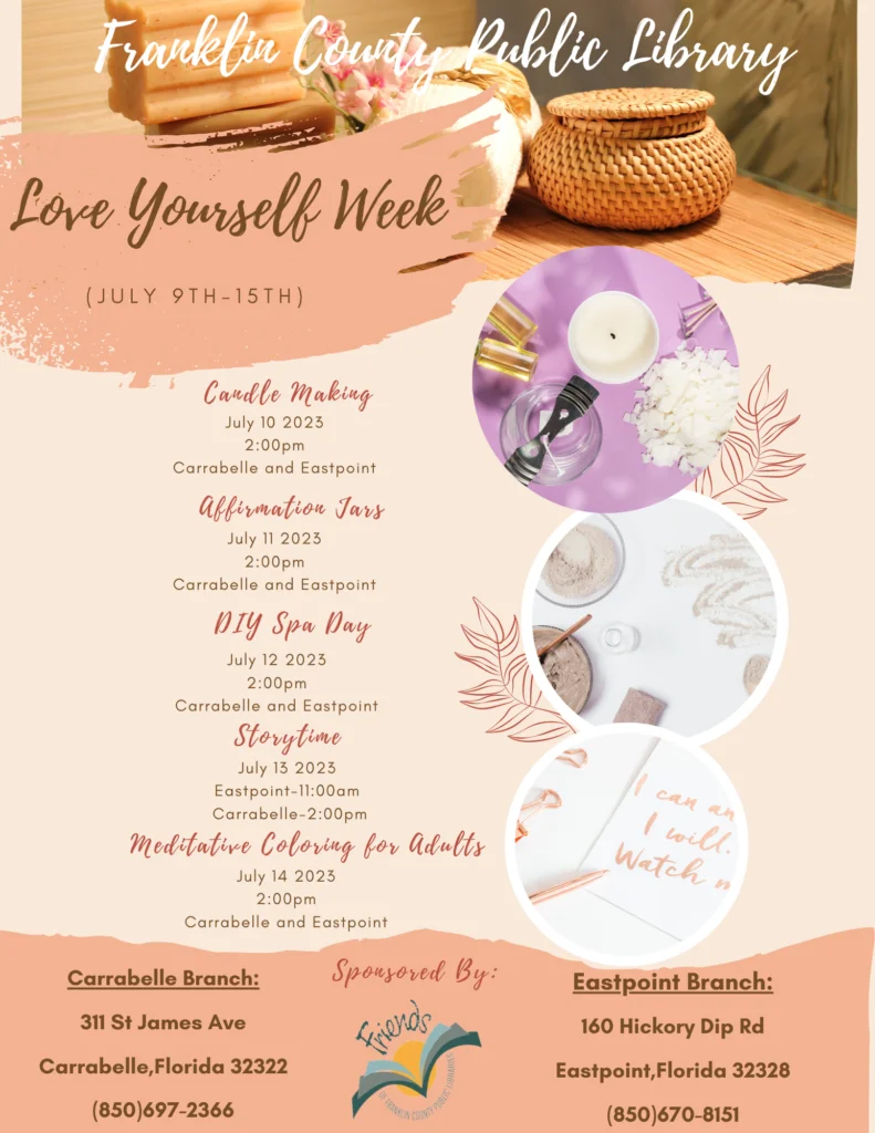 Love Yourself (Self-care and Mindfulness) Programs: Crafts, Activities,  Stories, & Coloring - Carrabelle Chamber of Commerce