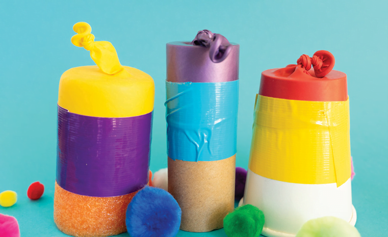 Pom Pom Shooters make from cups, toilet paper roll