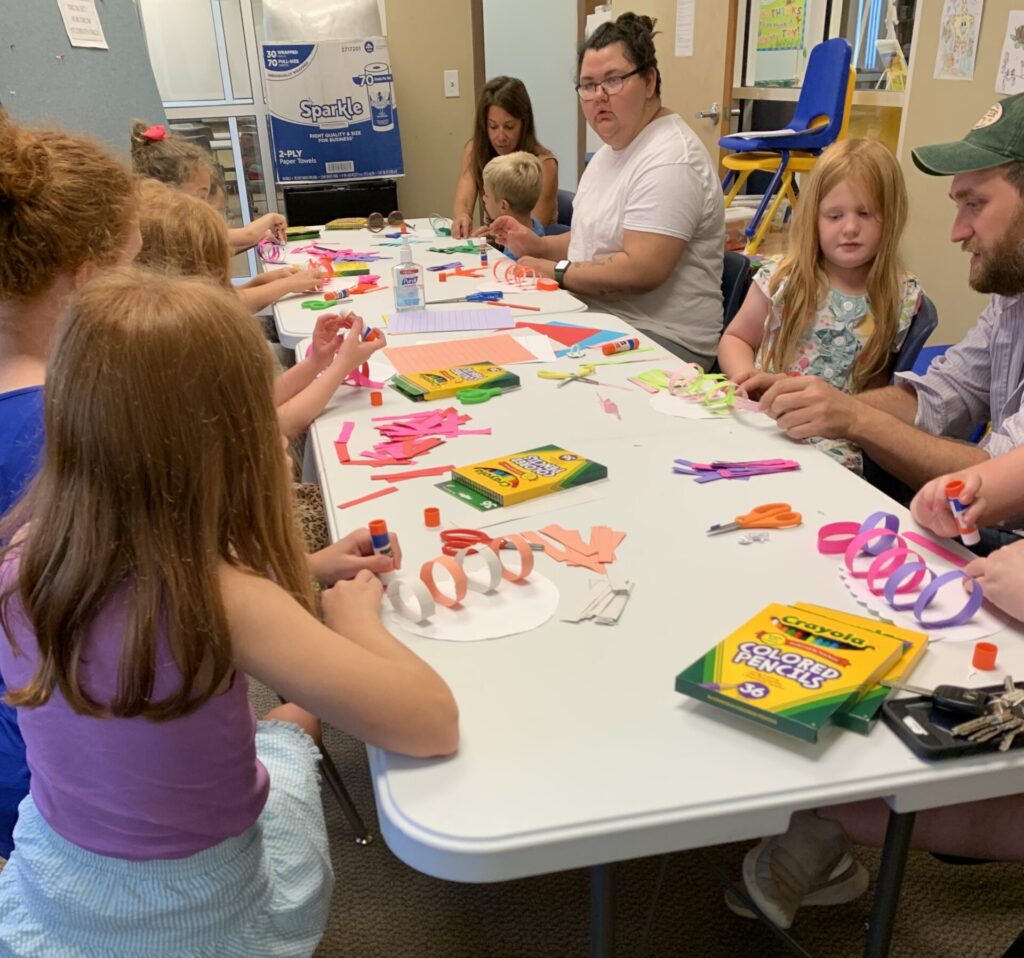 Group doing crafts at library